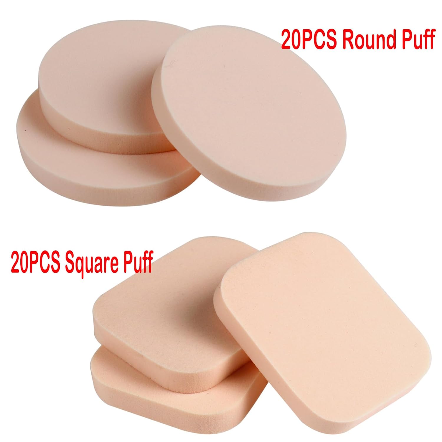 40PCS Round Square Shaped Makeup Blenders Sponges Set, Use for Dry and Wet, Perfect for Full Face Curve Blending, Cream, Liquid, Powder Foundation Cosmetics, Latex Free, Soft, Flexible-Velvo Beauty