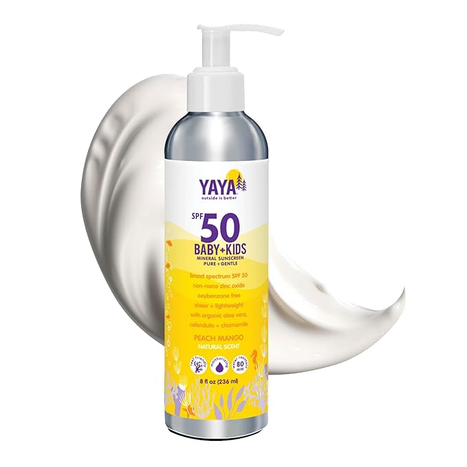YAYA ORGANICS Baby + Kids Mineral Sunscreen Lotion, SPF 50, Reef-Friendly, Non-Nano Zinc Oxide, Water-Resistant, Hypoallergenic, Pure + Gentle for delicate skin, 8 oz-Velvo Beauty