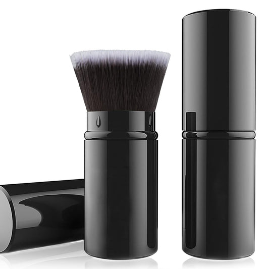 Falliny Makeup Brushes Retractable, Travel Powder Foundation Kabuki Brush, Portable Face Liquid Foundation Sunscreen Brush with Cover for Blending Liquid, Bronzer,Cream or Flawless Powder Cosmetics-Velvo Beauty