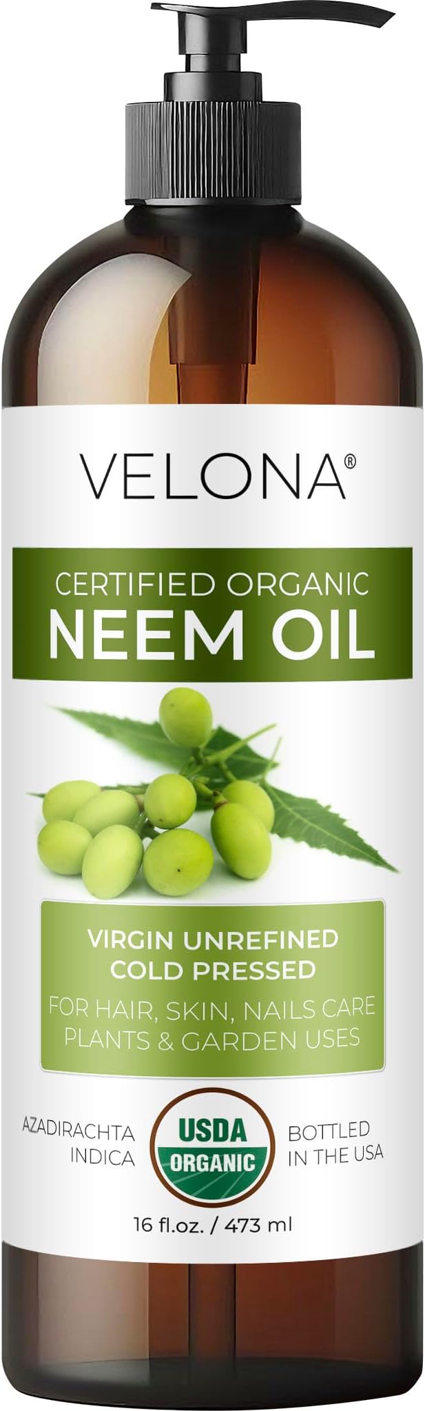 velona Neem Oil USDA Certified Organic - 16 Fl Oz | 100% Pure and Natural Carrier Oil | Virgin, Unrefined, Cold Pressed | Hair, Body and Skin Care | Use Today - Enjoy Results-Velvo Beauty