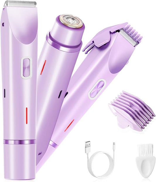 Electric Bikini Trimmer for Women, 2-in-1 Waterproof Hair Shaver and Epilator, IPX7 Wet/Dry Lady Shaver for Bikini, Legs, Underarms, Purple-Velvo Beauty