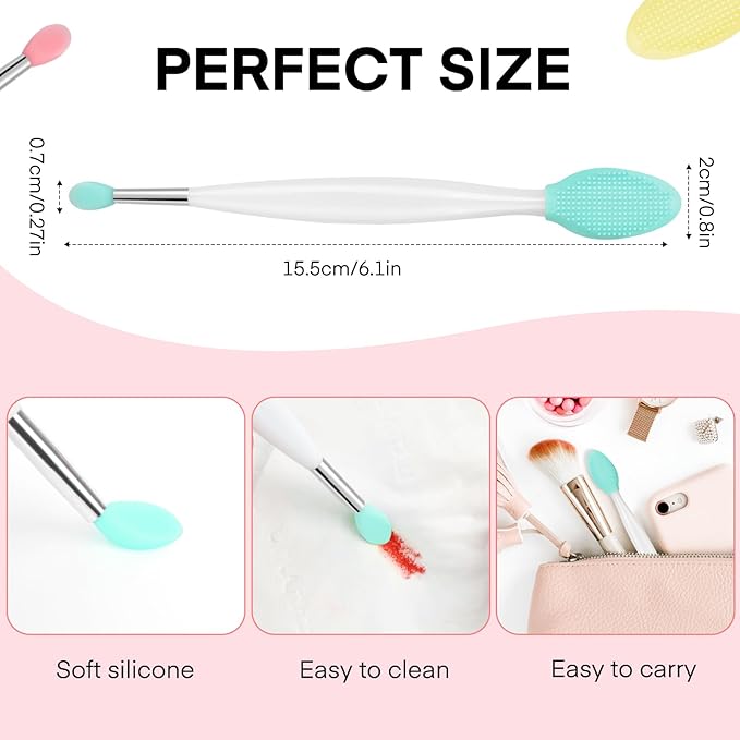 Unaone Lip Scrub Brush - 3 PCS Dual-ended Lip Scrubber Exfoliator and Silicone Lip Brush, 2-in-1 Silicone Lip Scrub Tool Lip Mask Applicator, Gentle Exfoliator & Applicator for Soft-Velvo Beauty