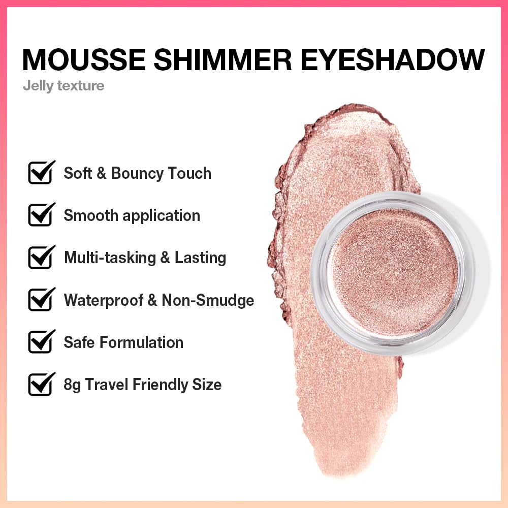 Glitter Shimmer Metallic Cream Eyeshadow Palette Makeup, Rose Gold Natural Single Mini Instant Holographic Eyeshadow For Women, Sombras Crema Para Ojos, Talc, Paraben & Cruelty Free-Velvo Beauty