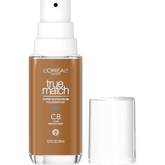 L'Oreal Paris True Match Super-Blendable Foundation, Medium Coverage Liquid Foundation Makeup, C8, Medium Deep, 1 Fl Oz-Velvo Beauty