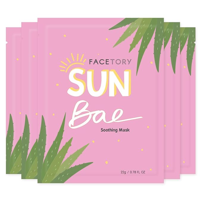 FACETORY K Beauty Face Mask Skin Care - SUN BAE SOOTHING Sheet Mask with Aloe & Shea Butter | After Sun Care, Soothe & Restore (5 Pack)-Velvo Beauty