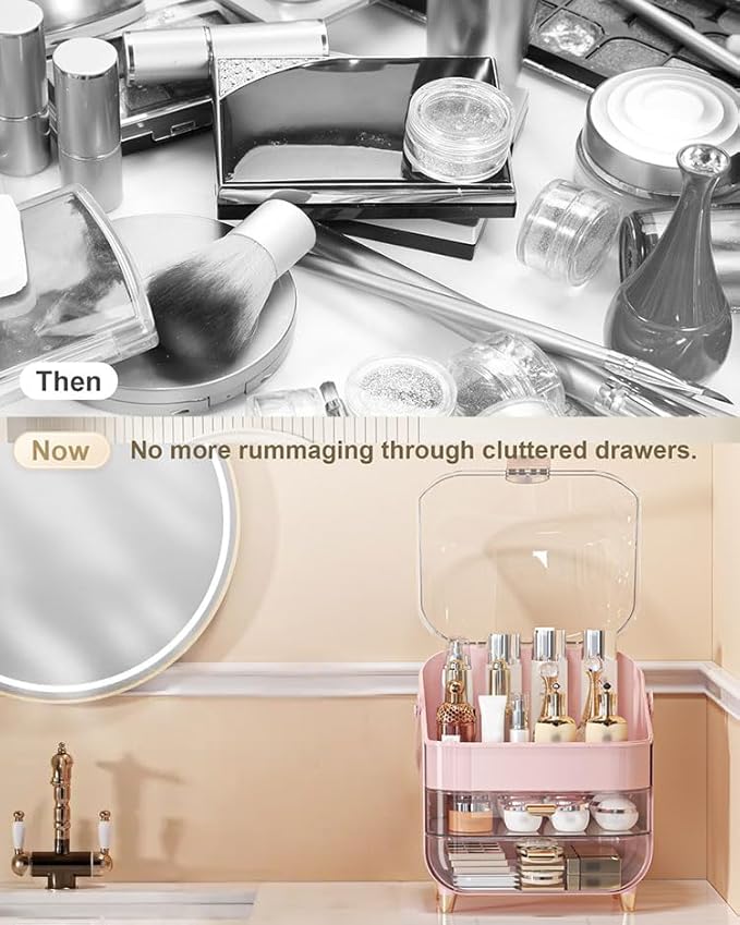 Makeup Organizer, Skincare Holder Bathroom Counter Organizer, Storage Box Cosmetic Display Cases, Teen Girl Gifts Trendy Stuff Make up Organizers for Vanity, Dresser, Countertop (Pink)-Velvo Beauty