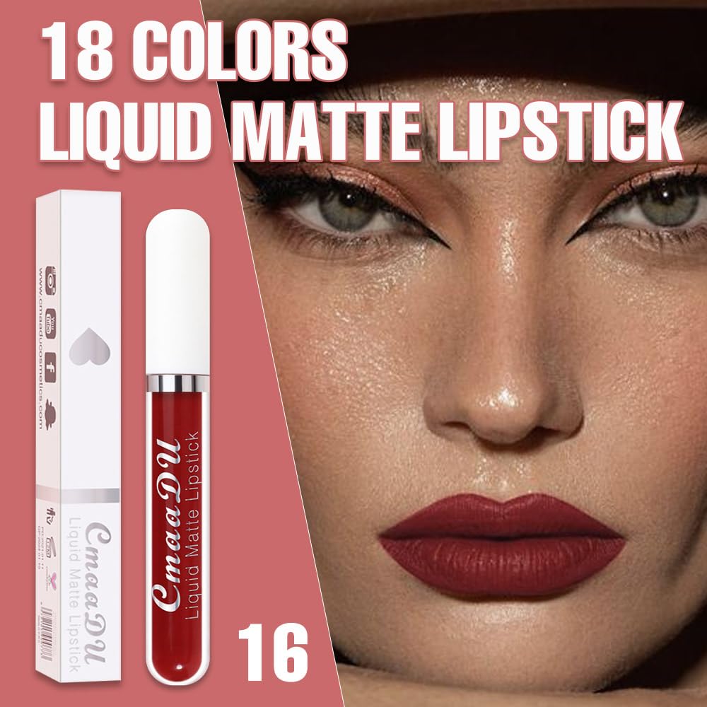 evpct 1Pcs Dark Red Liquid Matte Lipstick Lipgloss Set for Women, labiales mate 24 horas originales matte larga duracion 24 Hour Lipstick Lip Stains Long Lasting Waterproof 24, 16#-Velvo Beauty