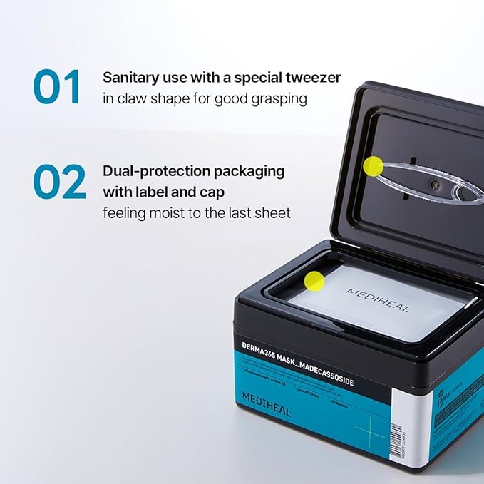 Mediheal Derma 365 Madecassoside Mask (30 Masks) - Daily Skin Care Mask for Deeply Comforting and Calming Skin with Madecassoside-Velvo Beauty