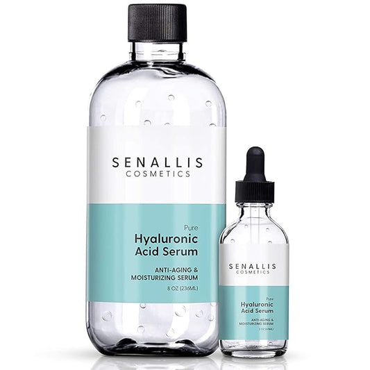 Hyaluronic Acid Serum 8 fl oz And 2 fl oz, Made From Pure Hyaluronic Acid, Anti Aging/Wrinkle, Ultra-Hydrating Moisturizer That Reduces Dry Skin Manufactured In USA-Velvo Beauty