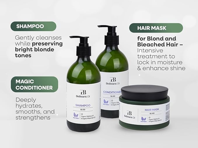 Bio Botanic Oil Hair Mask for Blonde & Bleached Hair | Deep Hydration & Anti-Brass Treatment | Enriched with Organic Wheat Germ & Obliphica Oil | Blue Pigment Formula | SLS-Free, Paraben-Free | 250ml-Velvo Beauty