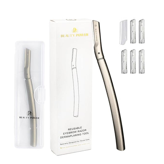 Eyebrow Razor with 6 Blades & Travel Case – Face Razors for Women & Men, Eyebrow Trimmer Shaper with Precision Cover, Facial Shaver & Dermaplaning Tool for Smooth Skin (Silver)-Velvo Beauty