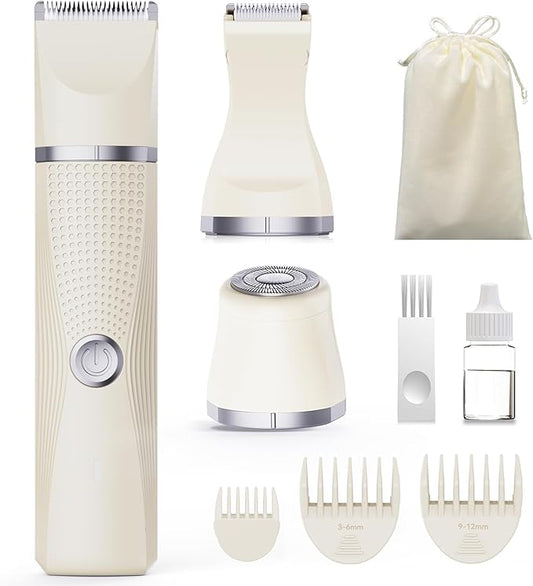 3-in-1 Electric Razor for Women - Waterproof Bikini Trimmer,Rechargeable Electric Shaver for Lady,Pubic Hair Trimmer Women,Personal Trimmer Groomer for Body Hair (Cream, LY)-Velvo Beauty