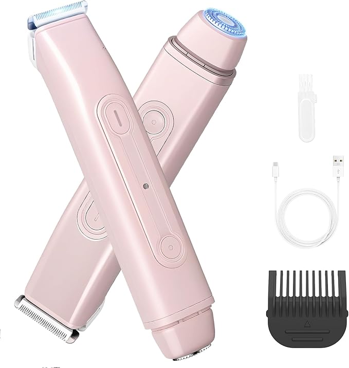Bikini Trimmer Electric Razors for Women, 2-in-1 Dual-Head Cordless Body Hair Trimmer Facial Hair Removal for Face Lip Chin Pubic Underarm Legs, IPX6 Waterproof, Gifts for Women-Velvo Beauty
