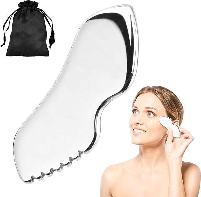Stainless Steel Gua Sha Facial Tools, Upgrade Gua Sha for Facial Skin, Portable Eyes Neck Massage, Metal Gua Sha Tighten Skin Massage Guasha Beauty Tool-Velvo Beauty
