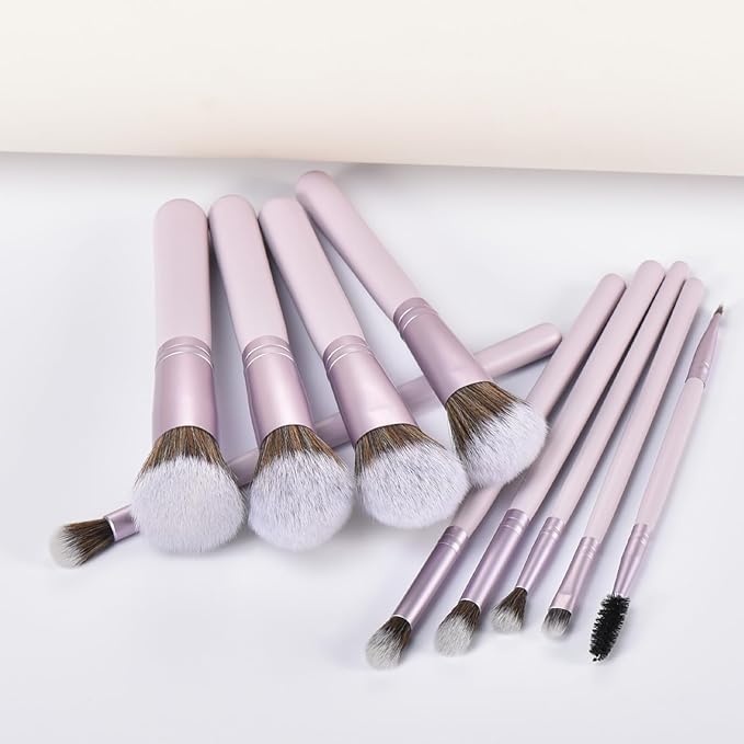 10 Piece Purple Makeup Brushes - Wooden Handle with Soft Synthetic Bristles,for Face & Eye Makeup|Professional Makeup Brushes set for Women & Girls|-Velvo Beauty