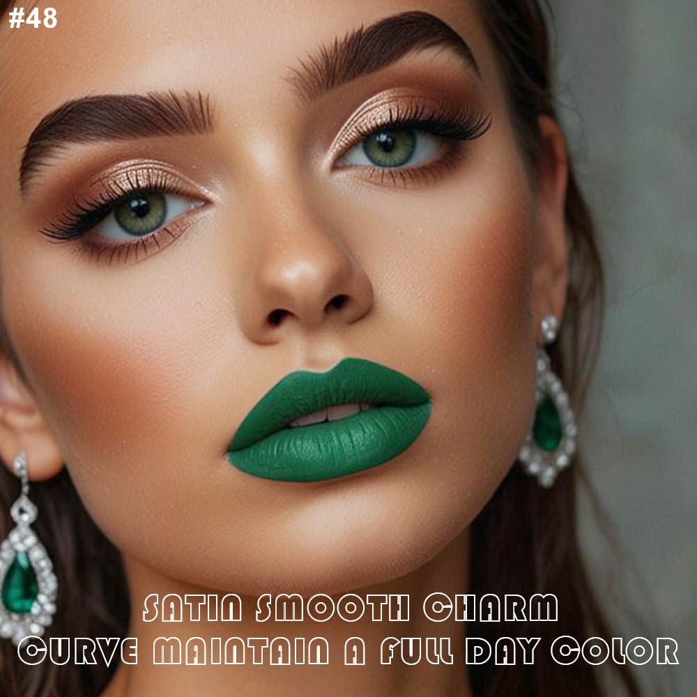 evpct 2Pcs Emerald Forest Green Matte Liquid Lipstick Lip Gloss Stain and Retractable Lip Liner Makeup Set for Women Long Lasting Waterproof 24 Hours Lipstick labial mate larga duracion 24 48#-Velvo Beauty