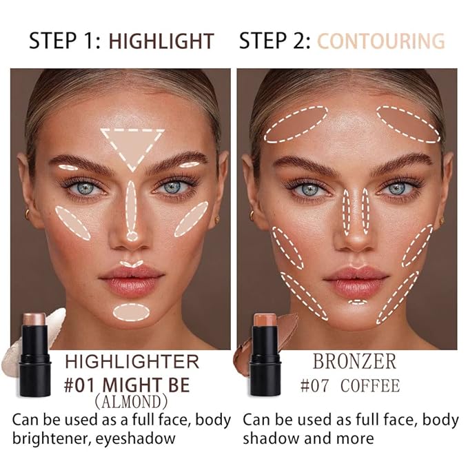 evpct 2Pcs Cream Contour Foundation Stick for Neutral Skin Highlighter & Bronzer Pen Face Brightens & Shades Pencil Highlighting Shade Longwear Makeup Highlight Bronzer Shaping Trimming Stick, Medium-Velvo Beauty