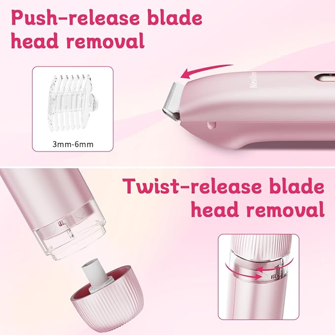 Bikini Trimmer for Women, 2-in-1 Electric Lady Shaver for Bikini Line & Sensitive Areas – IPX7 Waterproof Wet & Dry Razor for Underarms, Legs, Arms, Body & Face, USB-C Rechargeable, Pink-Velvo Beauty