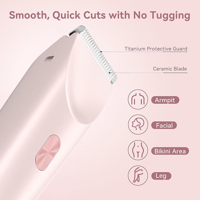 Bikini Trimmer for Women Electric Razors for Women, Double Head Dual Purpose, IPX7 Waterproof Hair Razor, Ceramic Blade Hair Trimmer Wet & Dry Use,Womens Painless Electric Shaver for Facial and Body-Velvo Beauty