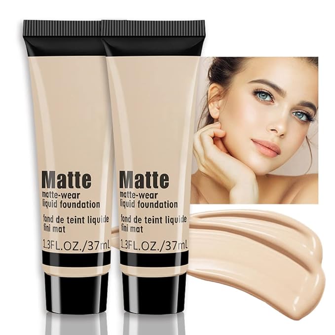 2 Pack Liquid Foundation Cream for Face Makeup,Durable Full Coverage Matte Concealer Make Up,Oil Control & Waterproof Base Primer -1+1 Fl.Oz-BEIGE 1#-Velvo Beauty