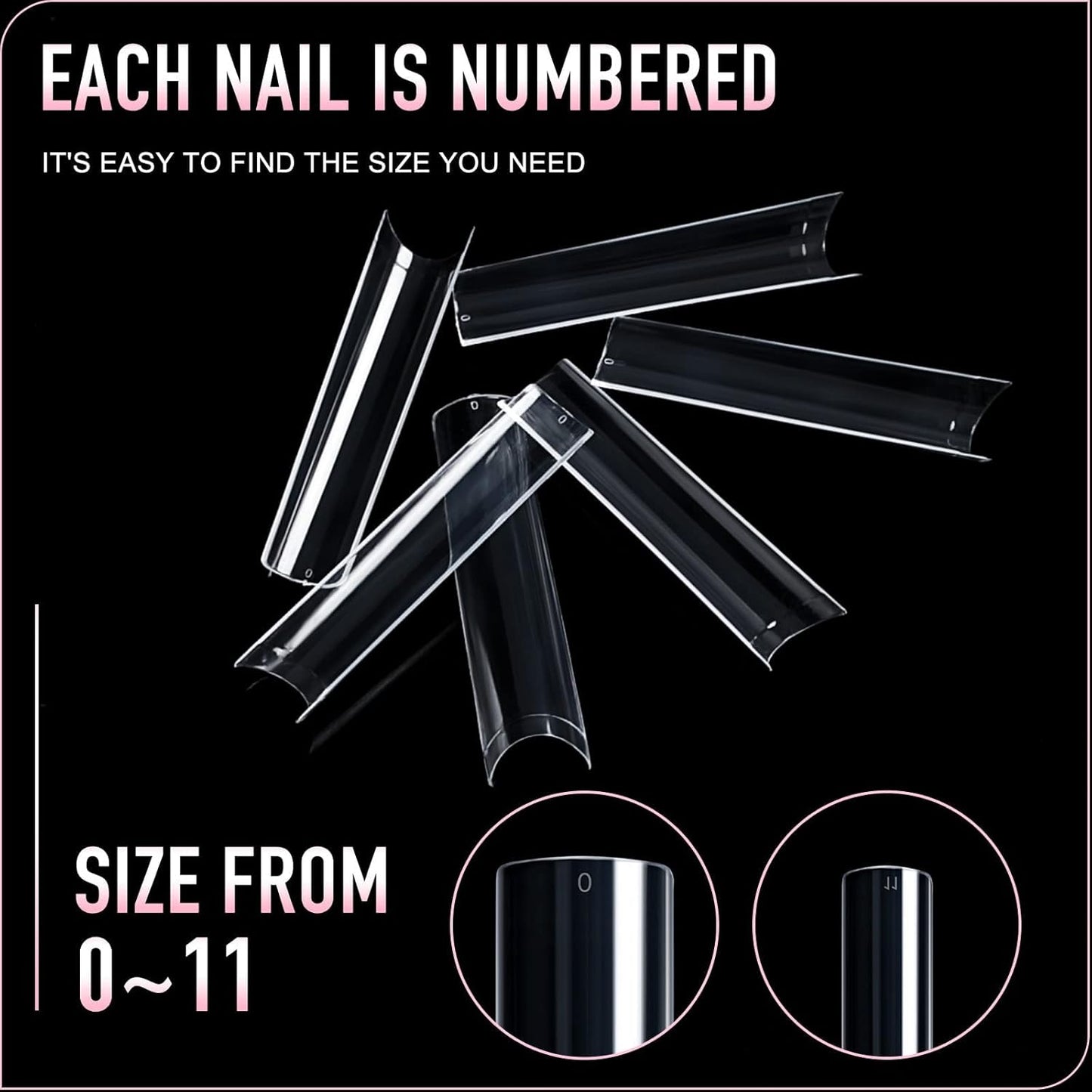 Ranrose 600PCS Clear Extra Long Nail Tips for Acrylic Nails Professional, No C Curve Gel Tips 12 Size XXXL Pre-shaped Half Cover Fake Nail for Press On Nail Extensions-Velvo Beauty