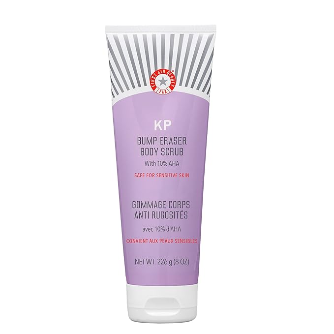 First Aid Beauty - KP Bump Eraser Body Scrub with 10% AHA, Keratosis Pilaris Skin Exfoliator with Glycolic and Lactic acids, Helps Reduce Chicken Skin Bumps, Safe for Sensitive Skin, 8 oz-Velvo Beauty