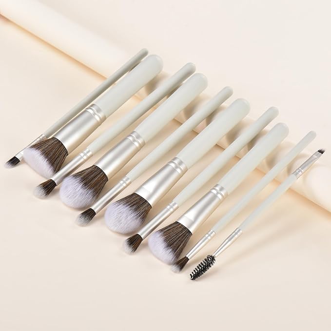 10 Piece Makeup Brushes - Grayish Green Wooden Handle with Soft Synthetic Bristles,for Face & Eye Makeup|Professional Makeup Brushes set for Women & Girls|-Velvo Beauty