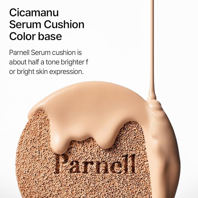 Parnell Cicamanu Serum Cushion - Moisturizing Foundation for Soothing, Coverage, Glass Skin and Lightweight for Sensitive and Dry Skin Pearl Skin (0.52 Fl Oz) (#24 Sand Beige)-Velvo Beauty