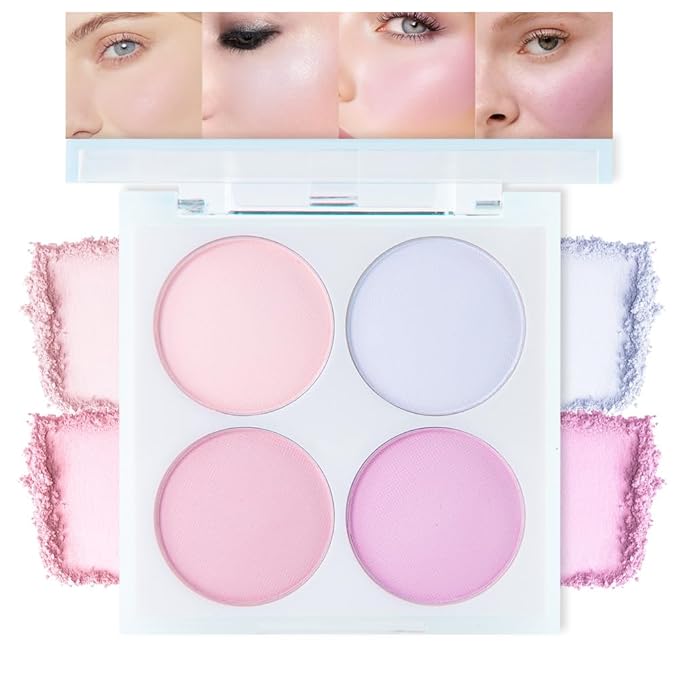 Face Blushes Quads, Matte Blush Makeup Palette, Light Pink Lavender Dark Pink and Mauve Cream Blushes Palette, Makeup for Older Women, Natural Pigmented Paleta de rubor 4 colores-Velvo Beauty