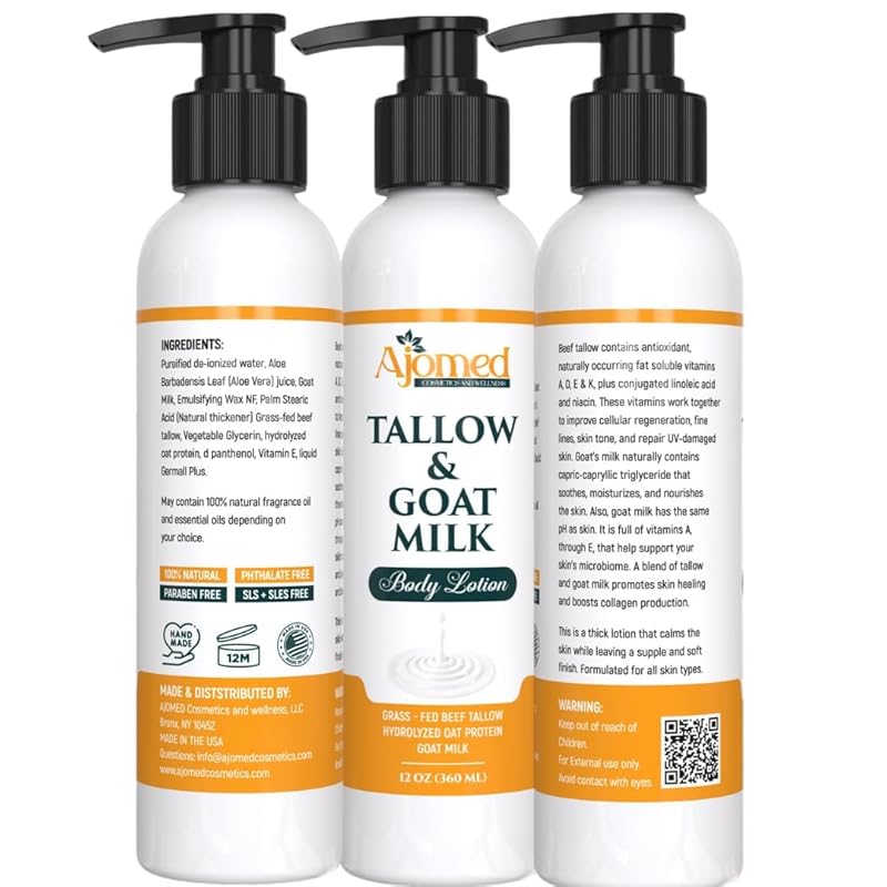 Grass Fed Beef Tallow & Goat Milk Body Lotion for Sensitive Skin, Organic Tallow Lotion - Soothes Dry Patches, Goat Milk Moisturizer - Handmade Tallow Body Lotion (Lavender Vanilla, 8 Oz)-Velvo Beauty