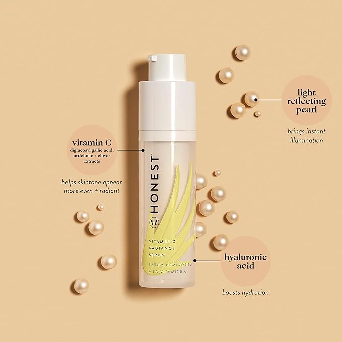 Honest Beauty Vitamin C Radiance Brightening Serum | Improves Skin Tone + Complexion | Vitamin C, Pearl, Hyaluronic Acid | EWG Verified + Cruelty Free | 1 fl oz-Velvo Beauty