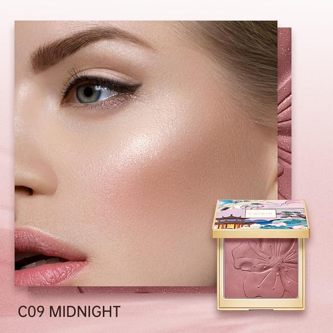 CATKIN Cheek Powder Blush Baked Pink Makeup Blusher Creamy Light Weight Long Lasting Natural flush Finish10g (C09 Midnight)-Velvo Beauty