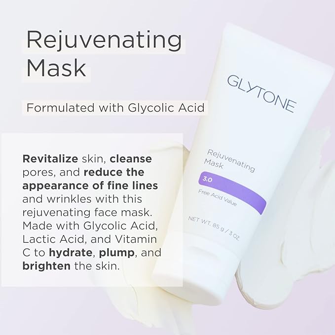 Glytone Rejuvenating Mask - 3% Pure Glycolic Acid, Lactic Acid, Vitamin C & Collagen - Purify & Exfoliate - For All Skin Types - Fragrance-Free - 3 fl. oz.-Velvo Beauty
