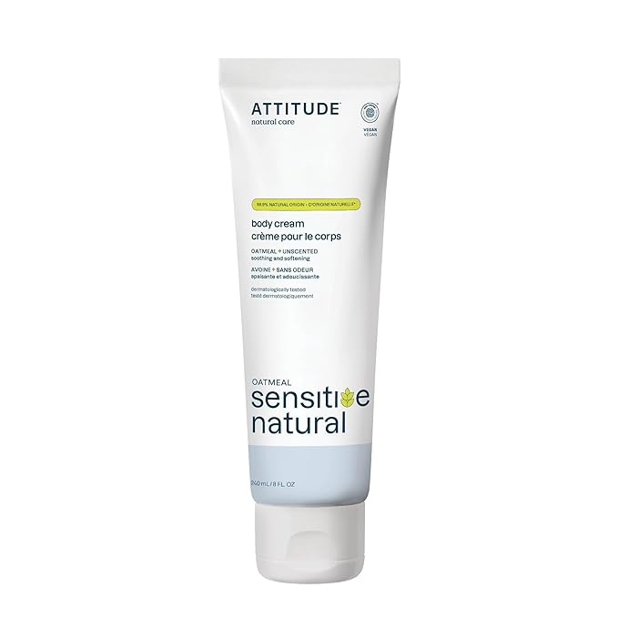 ATTITUDE Body Cream for Sensitive Skin with Oat, EWG Verified, Dermatologically Tested, Vegan, Extra Gentle, Unscented, 8 Fl Oz-Velvo Beauty