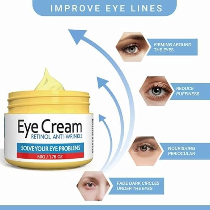 Retinol Eye Cream for Improving Dark Circles and Puffiness Under Eye Bags Under Eye Cream Reduce Aging Line Smoothing Wrinkles and Fine Lines Moisturizing Eye Cream Unisex 1.76OZ/50G-Velvo Beauty