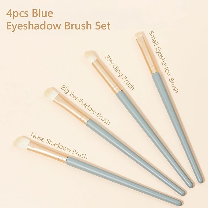 Eyeshadow Makeup Brushes Set with Case 4 PCS Soft Synthetic Hairs Eye Makeup Brushes for Blending Eyebrow Eyeliner Eyeshadow (Lightblue)-Velvo Beauty