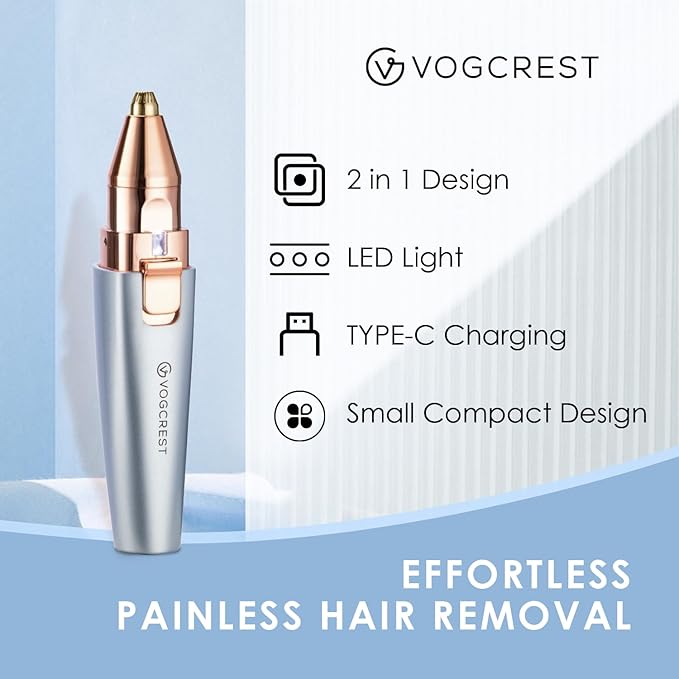Eyebrow & Facial Trimmer: 2 in1 Rechargeable Facial Hair & Eyebrow Shaver - Painless LED Light (Sky Blue)-Velvo Beauty