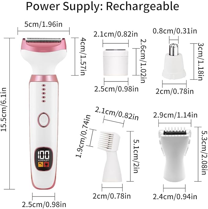 Electric Razors for Women, Bikini Trimmer for Women 5 in 1 Body Shaver for Nose Hair Face Eyebrow Arms Legs Armpit Underarm Pubic Area, Replaceable Lady Facial Razor Painless USB Charge Female Gift-Velvo Beauty