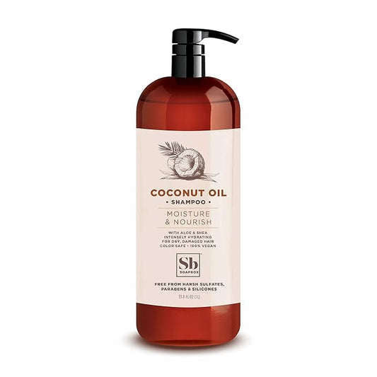Soapbox Coconut Oil Shampoo, Harsh Sulfate Free, Paraben Free, Silicone Free, Color Safe, and Vegan Hair Shampoo (33.8 Ounces)-Velvo Beauty