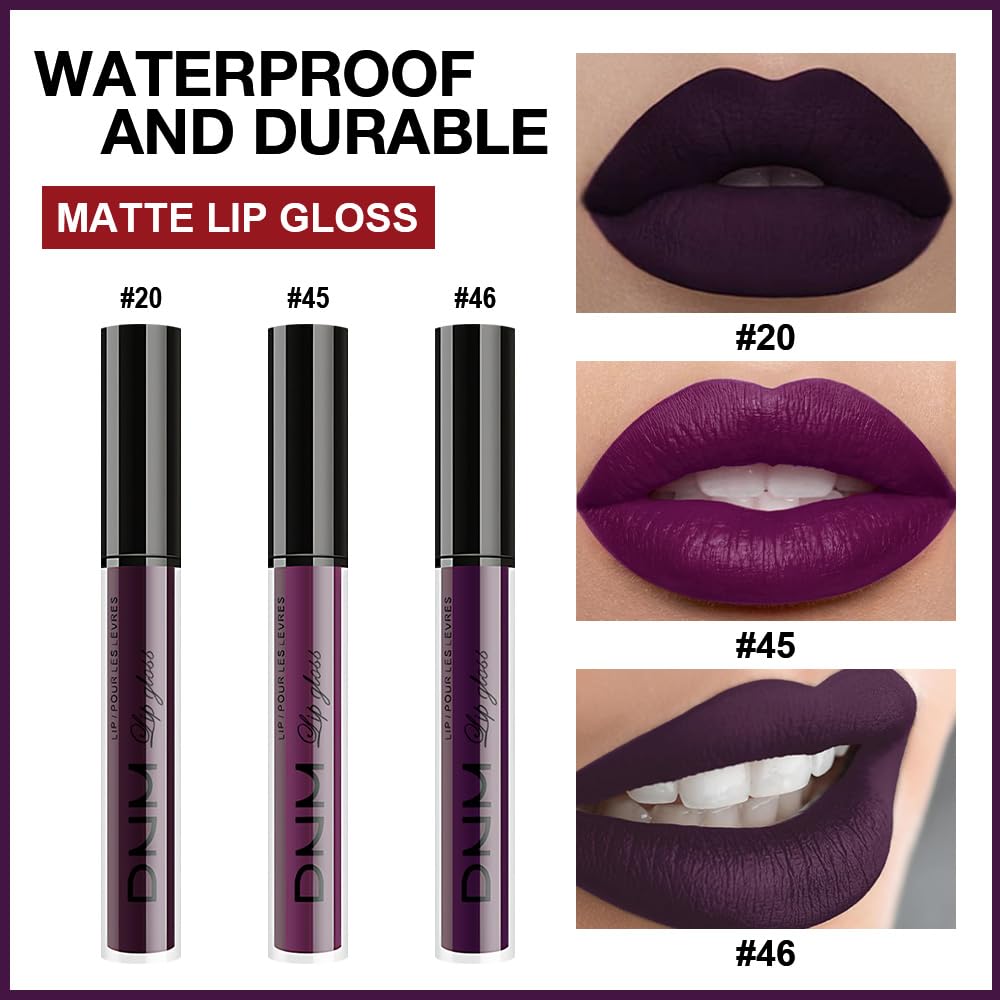 evpct 3Pcs Dark Purple Mauve Plum Maroon Matte Liquid Lipstick Lip Stain Sets for Women Matte+Lipstick Long Lasting Permanent 24 hr Hours Magic Lipstick 24 Hours original Waterproof 22#-Velvo Beauty