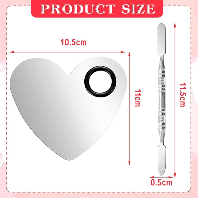 2 Pcs Stainless Makeup Mixing Palette,Tool for Mixing Foundation Nail-Art,Palette with A Stick,Storage Bag,Beauty Salon Color Cream Mixing Palette,Makeup Artist,Makeup Enthusiast (Heart Shaped)-Velvo Beauty
