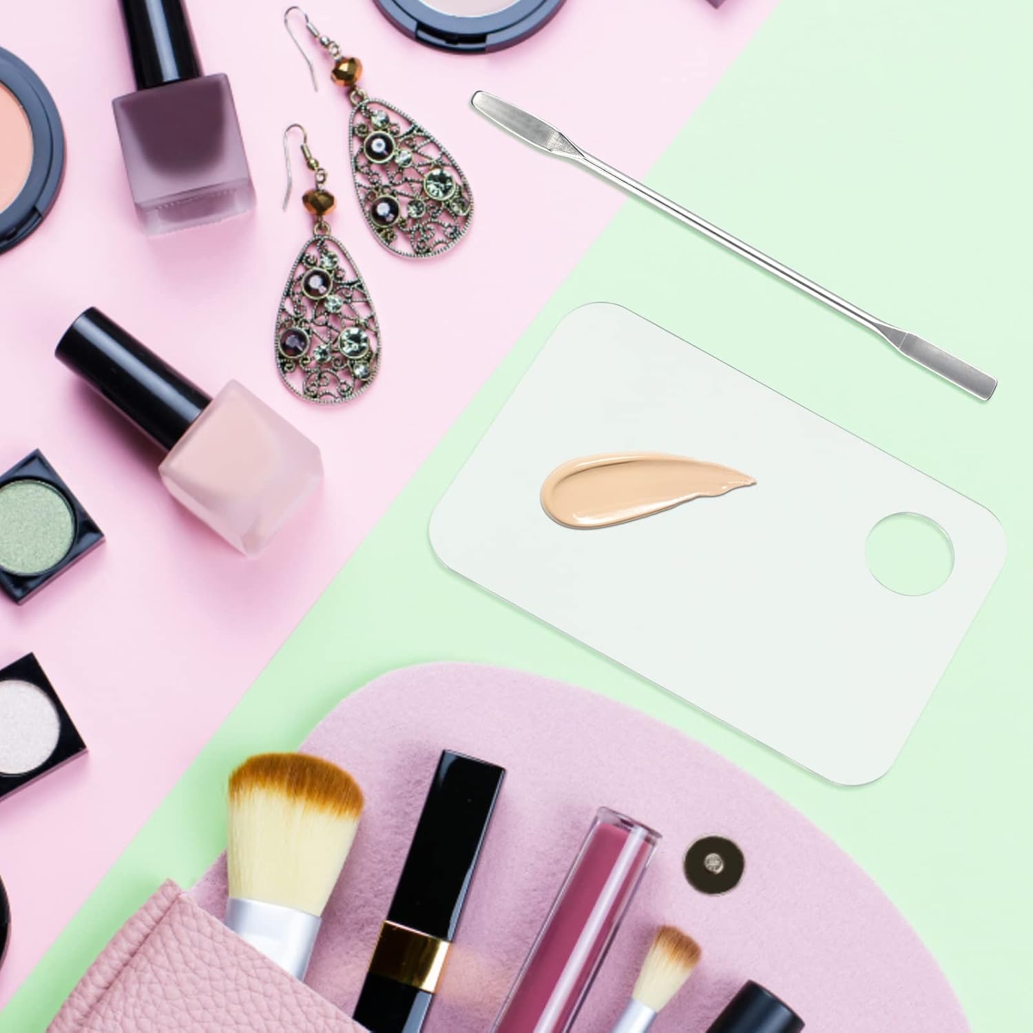 G2PLUS 2PCS Acrylic Cosmetic Palette with 2PCS Spatula,Makeup Palette Mixing Tray Apply for Eye Shadow Nail Art Pigment Blending (Rectangle)-Velvo Beauty