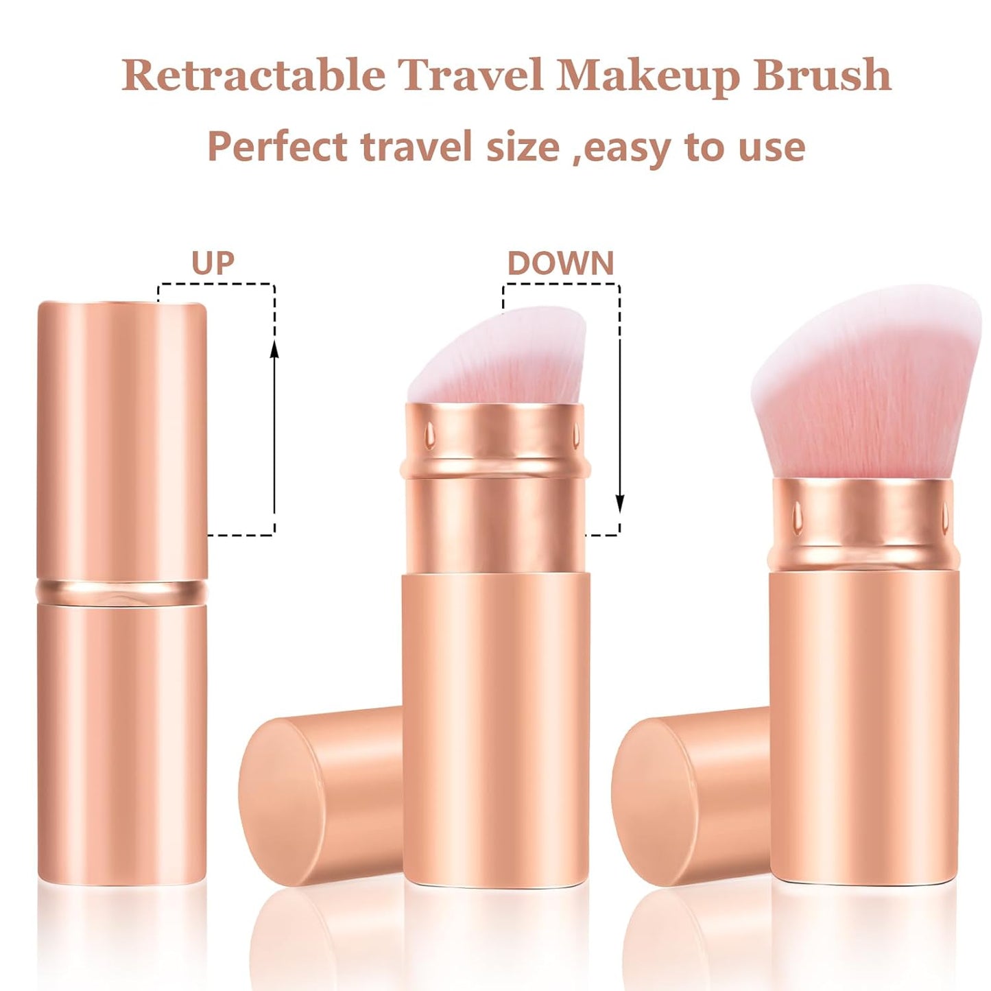 Falliny Retractable Kabuki Makeup Brush, Angled Travel Powder Blush Brush Foundation Makeup Brush with Cover for Blush, Sunscreen,Bronzer, Buffing, Concealer,Highlighter, Powder Cosmetics-Velvo Beauty