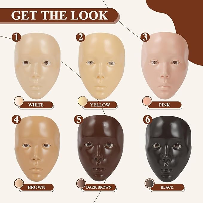 5D Makeup Practice Face Board, Makeup Practice Accessories Set with Face Painting Mannequin Head, Makeup Brushes, Face Painting and 2-in-1 Dual-Ended Eyebrow Pen, Makeup Practice Gift, Dark Brown-Velvo Beauty