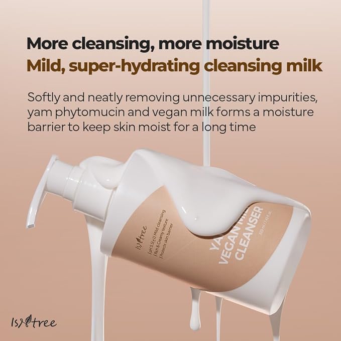 IsNtree Yam Root Vegan Milk Cleanser 220ml, 7.43 fl.oz | Korean Facial Cleanser for Sensitive Skin | Rich & Creamy Texture | Hydrating & Mild | Vegan & Cruelty-Free Skincare-Velvo Beauty