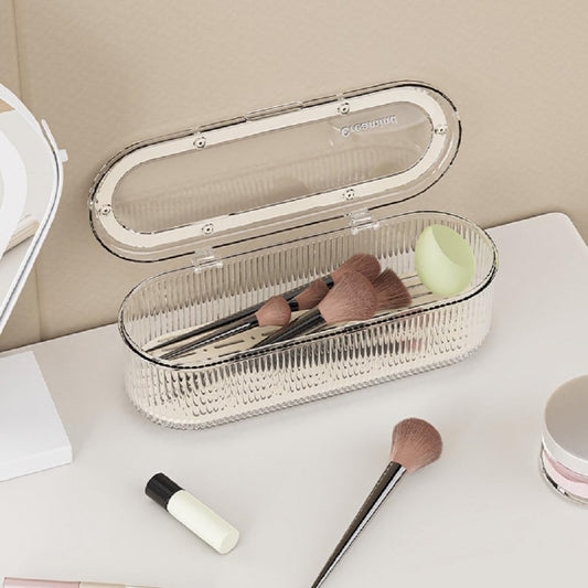 Makeup Brush Holder Organizer Clear Acrylic Makeup Sponges Organizer,Cosmetic Storage Case with Lid Display Case for Vanity (Brush Organizer)-Velvo Beauty