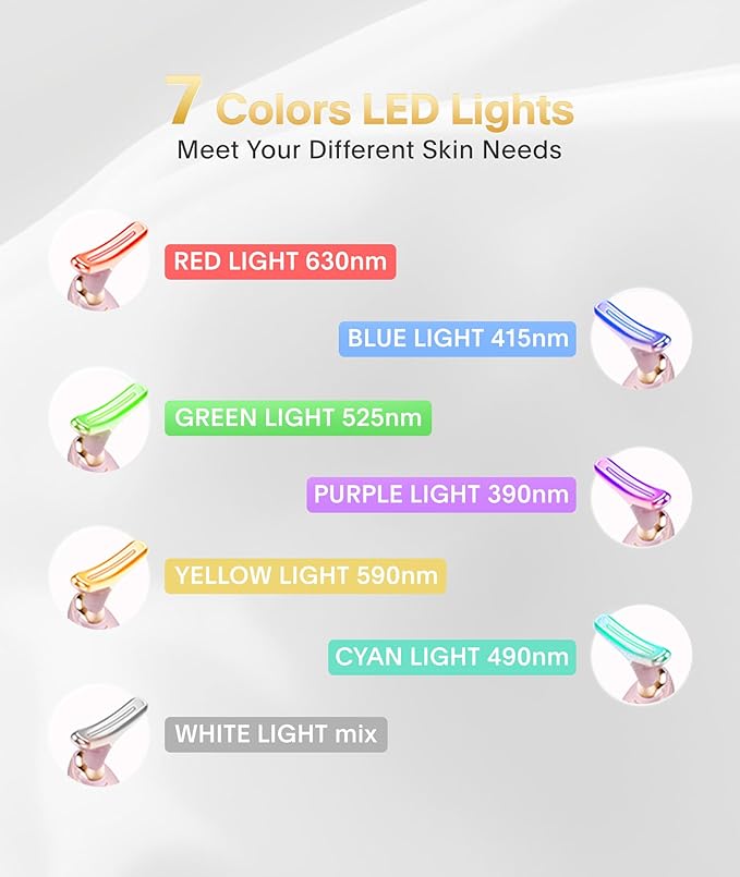 Light Based Face-Neck-Massager - 7 Color Portable Facial Massager for Skin Care, Glossy Pink-Velvo Beauty