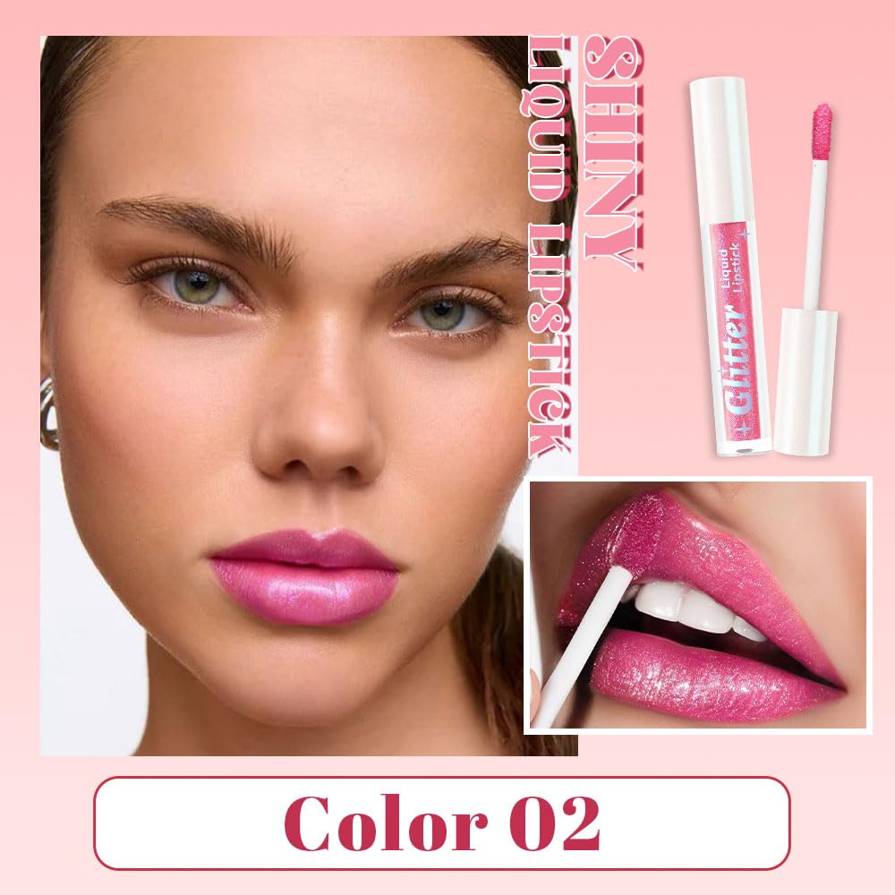 Pink Metallic Lipstick for Women,Lightweight Glitter Sparkling Liquid Lipsticks,Shimmer Lip Gloss Stain Long Lasting Waterproof Smudge Proof Non-Drying 24 Hour Full Coverage Lip Makeup,Vegan-Velvo Beauty