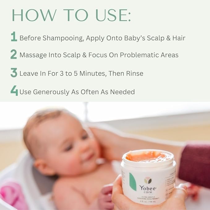 Yobee Ultra Gentle Soothing Scalp Mask - Dry Scalp Treatment Hair Mask Safe For Sensitive Baby Skin - Probiotic Infused - For Sensitive Scalp & Cradle Cap - For Babies, 4 fl oz-Velvo Beauty