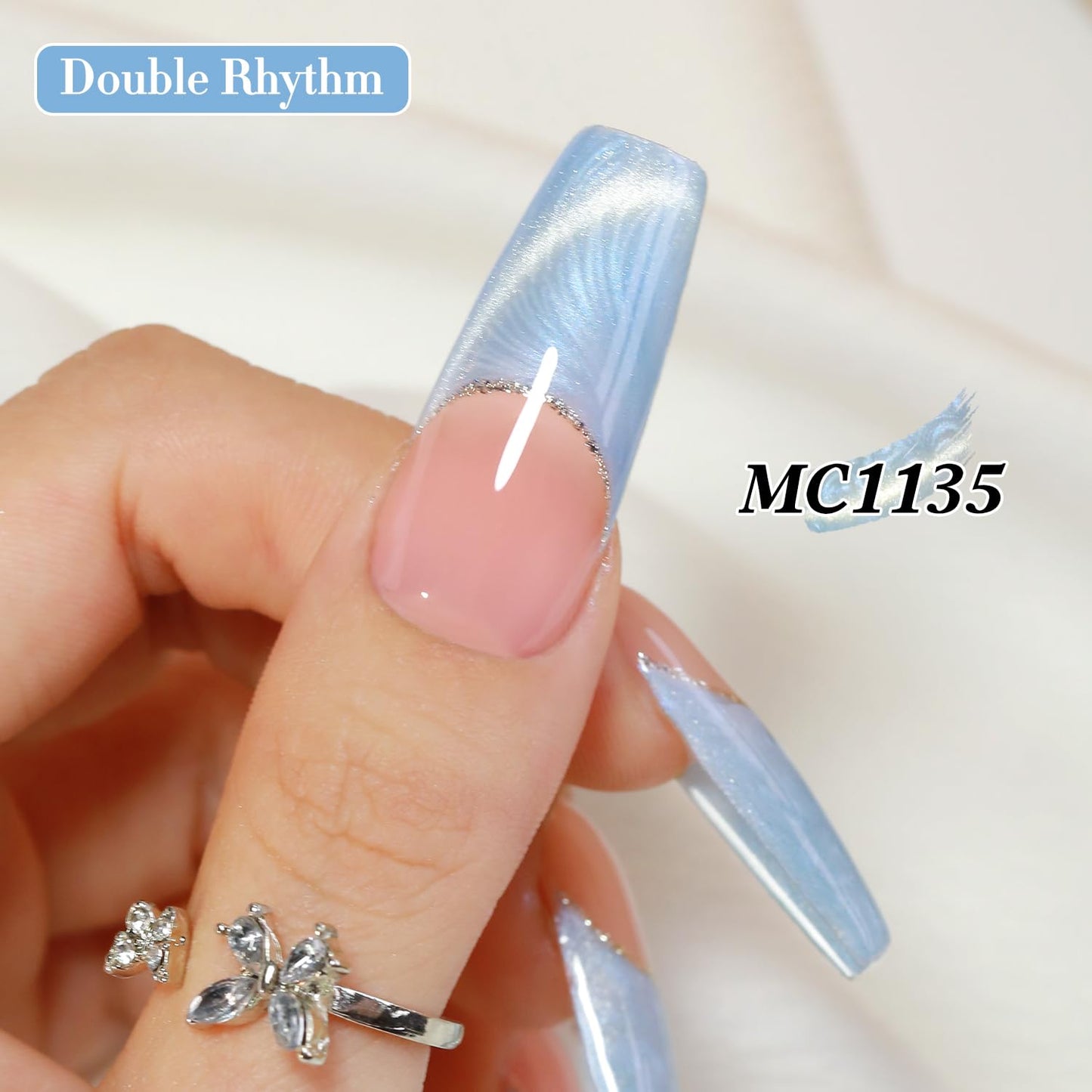 Double Rhythm 15ML Ice Glass Cat Eye Gel Polish with Magnet Holographic Glitter Shimmer Translucent Sheer Color Salon Soak Off Magnetic Nail at Home (Mermaid Blue-MC1135)-Velvo Beauty